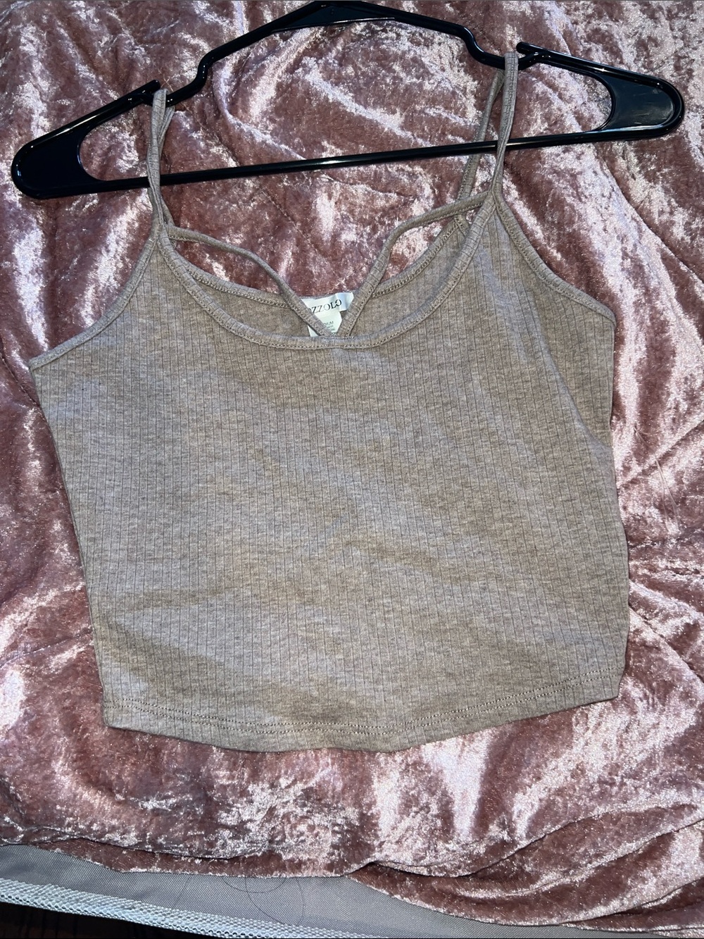 Bozzolo Taupe Ribbed Spaghetti Strap Crop Top